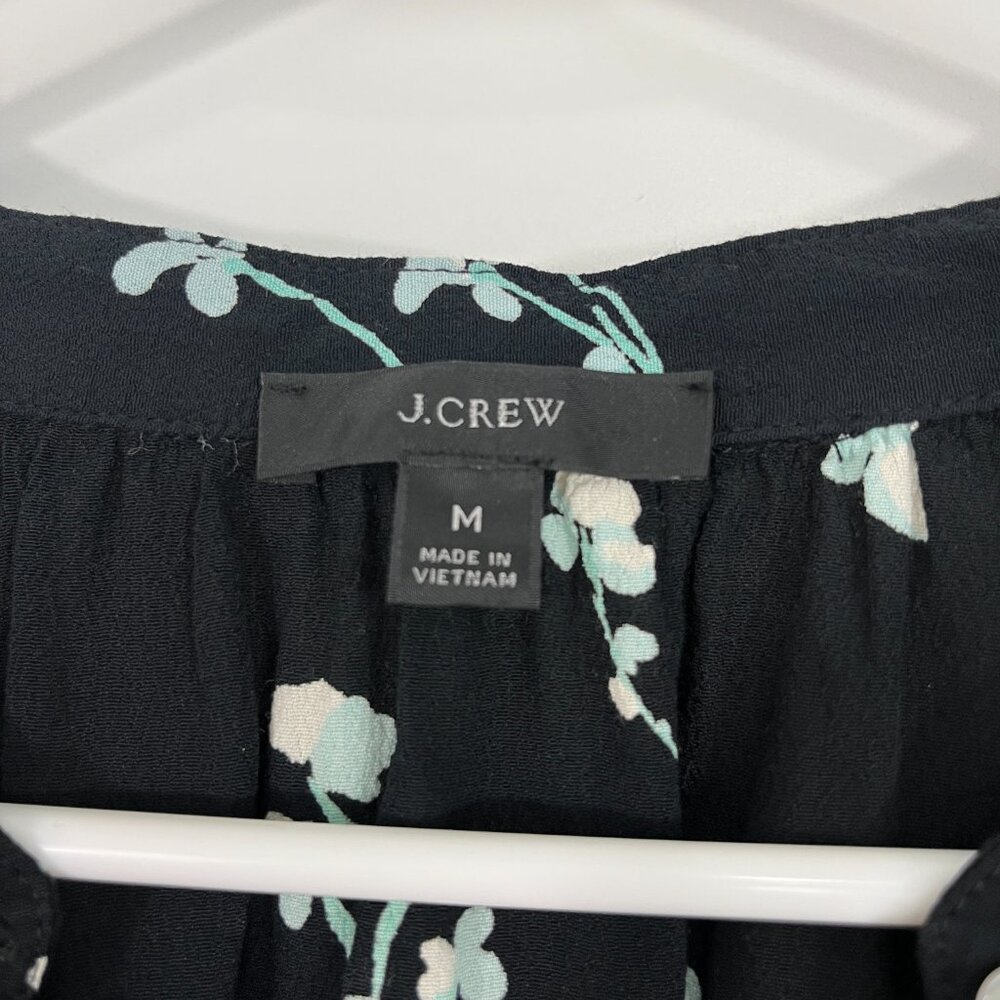 J. Crew Medium Black Floral Long Sleeve Drapey Popover Shirt Blouse - Picture 7 of 12